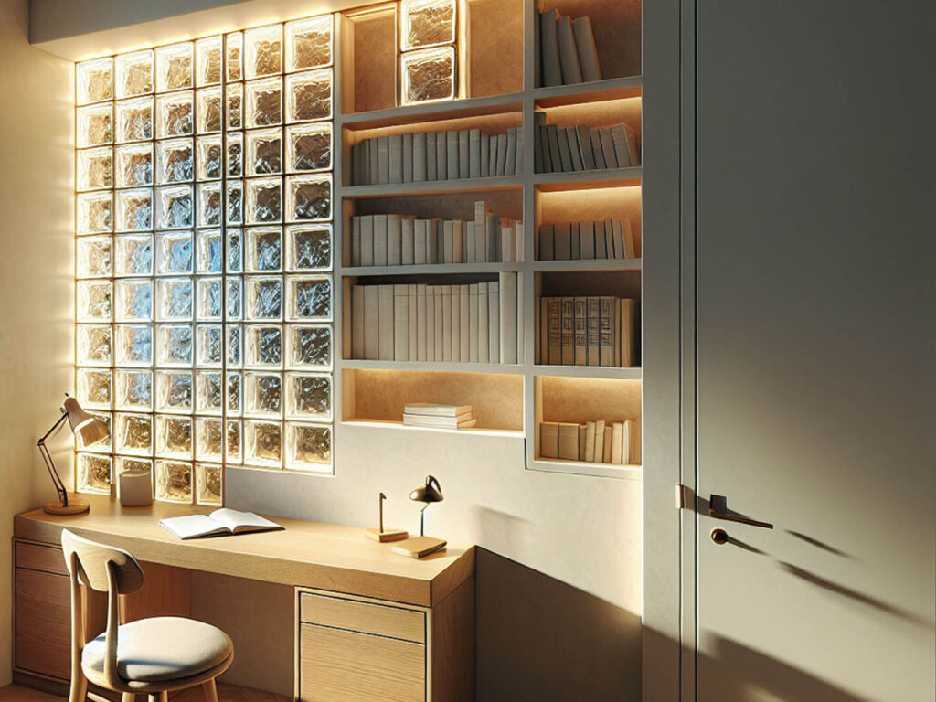 具有玻璃磚的一個書房
