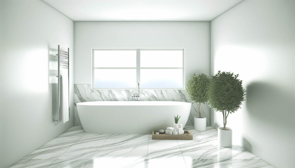 明亮的浴室中有一個大浴缸