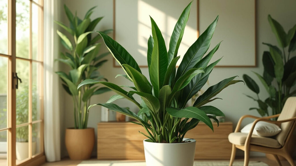 陽光灑進綠意盎然的室內空間，盆栽植物在明亮的窗邊成為焦點，體現自然與家居設計的完美結合，適合環保與室內設計相關內容。