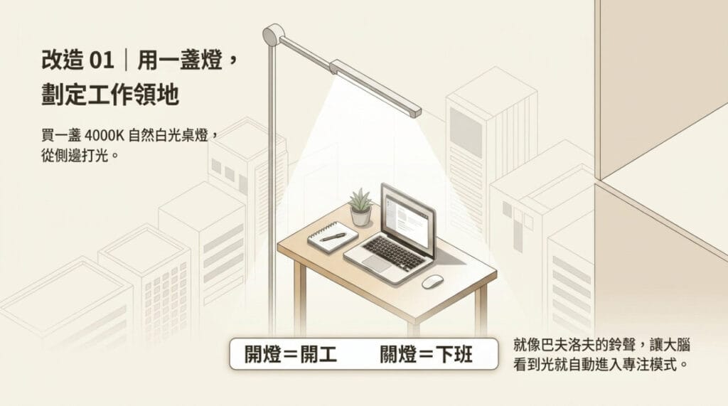 居家辦公改造01：利用4000K自然白光桌燈劃定工作領地與巴夫洛夫制約專注模式