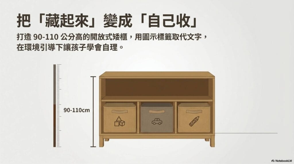 培養幼兒自理能力：適合兒童身高的開放式矮櫃收納設計