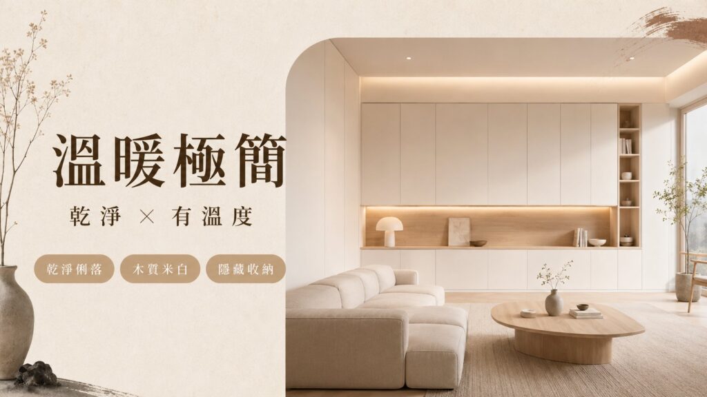 溫暖極簡風格居家空間設計,呈現木質米白、乾淨俐落與隱藏收納特色