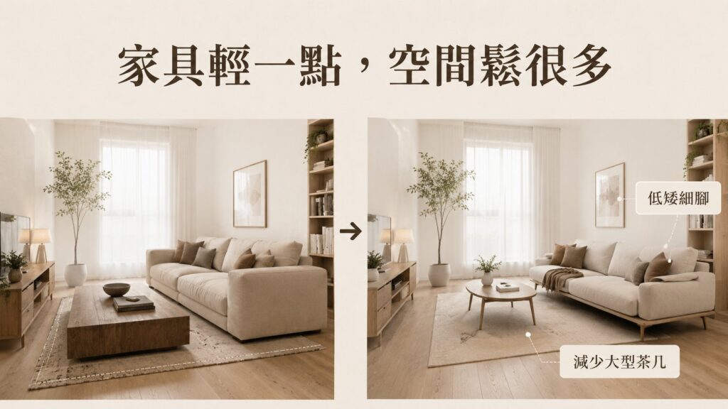 現代簡約家居設計案例，整合客廳餐廚空間與隱藏式收納，打造舒適自然的住宅環境