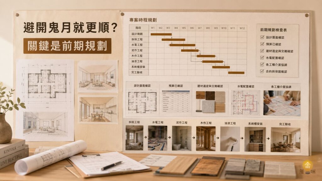 室內裝修專案時程規劃、甘特圖與前期各工種檢查表