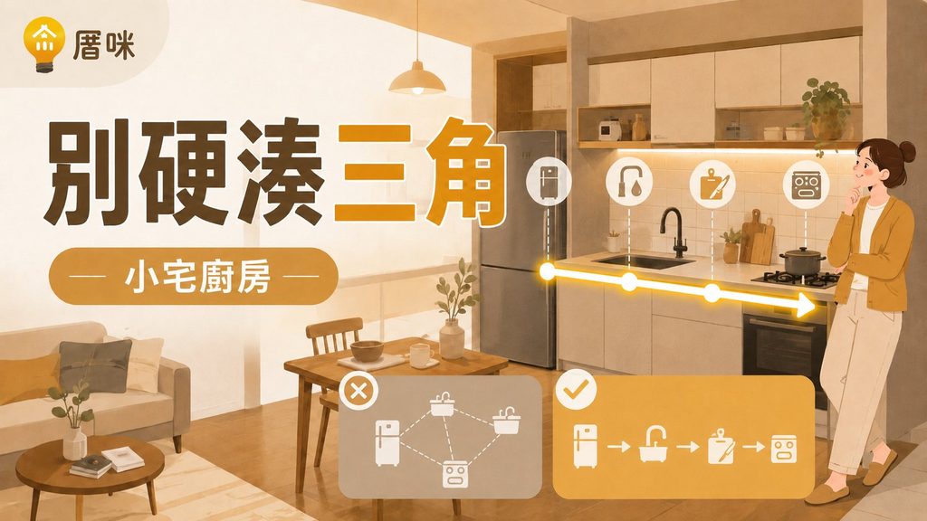 小宅廚房動線規劃比較：一字型廚房流暢順序比硬湊黃金三角更實用